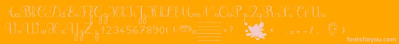 Ducahier2CursiveScolaire-Schriftart – Rosa Schriften auf orangefarbenem Hintergrund