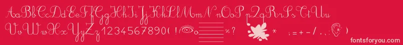 Ducahier2CursiveScolaire-Schriftart – Rosa Schriften auf rotem Hintergrund