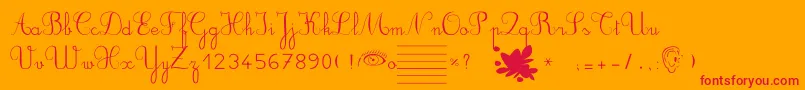 Ducahier2CursiveScolaire-Schriftart – Rote Schriften auf orangefarbenem Hintergrund