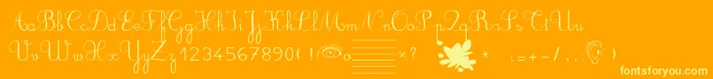 Ducahier2CursiveScolaire-Schriftart – Gelbe Schriften auf orangefarbenem Hintergrund