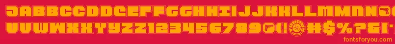 Tauroacad11-Schriftart – Orangefarbene Schriften auf rotem Hintergrund