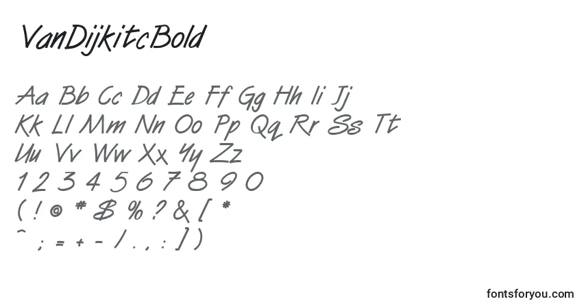 A fonte VanDijkitcBold – alfabeto, números, caracteres especiais