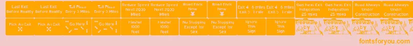 Road2nw-Schriftart – Orangefarbene Schriften auf rosa Hintergrund