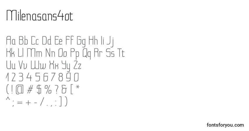 Czcionka Milenasans4ot – alfabet, cyfry, specjalne znaki