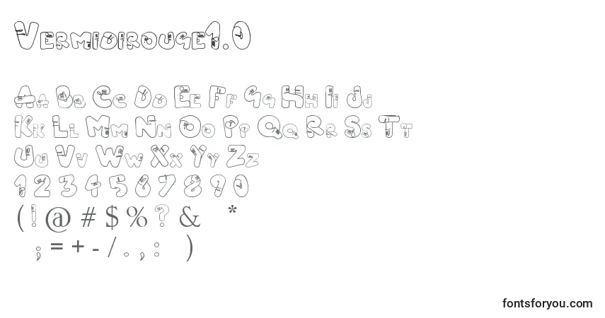 Czcionka Vermidirouge1.0 – alfabet, cyfry, specjalne znaki
