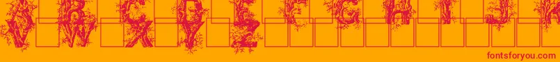 フォントDeepwoodsinitials – オレンジの背景に赤い文字