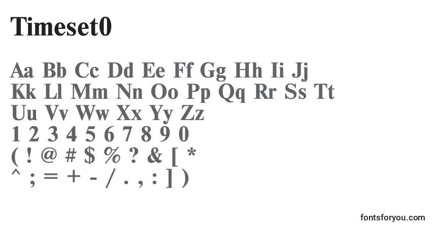 A fonte Timeset0 – alfabeto, números, caracteres especiais