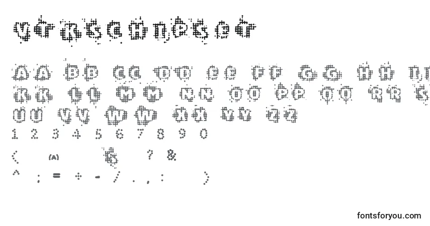 Schriftart Vtkschipset – Alphabet, Zahlen, spezielle Symbole