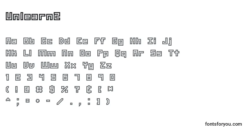 A fonte Unlearn2 – alfabeto, números, caracteres especiais