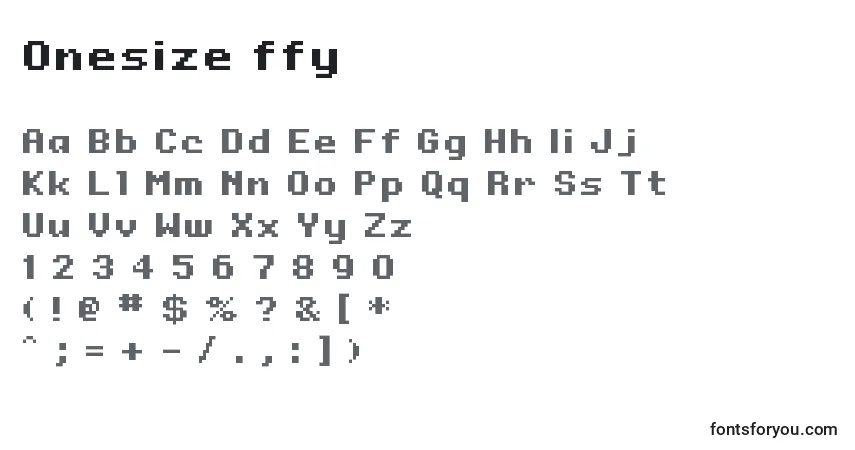 A fonte Onesize ffy – alfabeto, números, caracteres especiais