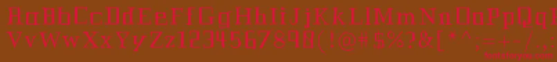 フォントHistorian – 赤い文字が茶色の背景にあります。