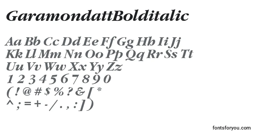 A fonte GaramondattBolditalic – alfabeto, números, caracteres especiais