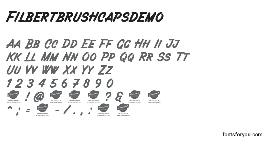 Шрифт Filbertbrushcapsdemo – алфавит, цифры, специальные символы
