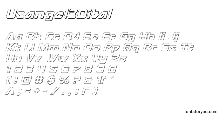 Usangel3Dital-fontti – aakkoset, numerot, erikoismerkit