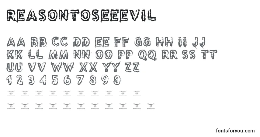 Czcionka Reasontoseeevil – alfabet, cyfry, specjalne znaki