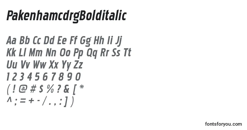 Czcionka PakenhamcdrgBolditalic – alfabet, cyfry, specjalne znaki