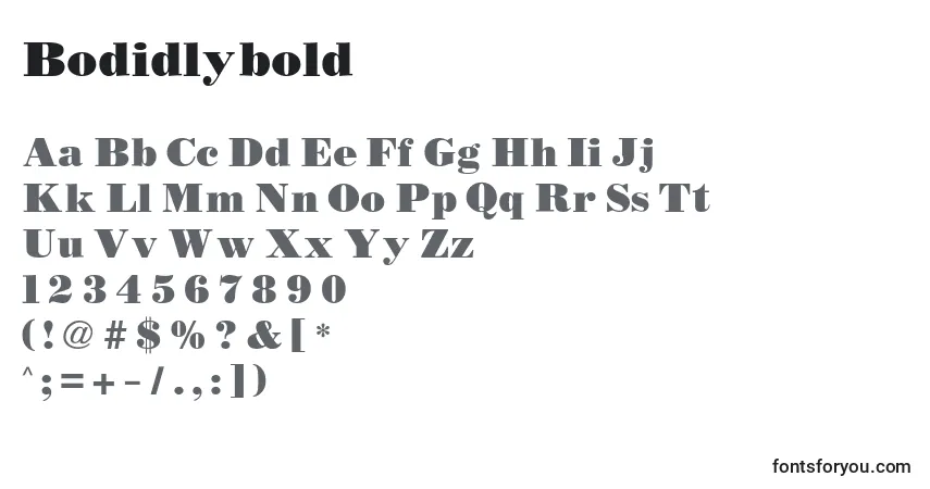 A fonte Bodidlybold – alfabeto, números, caracteres especiais