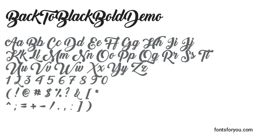 Czcionka BackToBlackBoldDemo – alfabet, cyfry, specjalne znaki