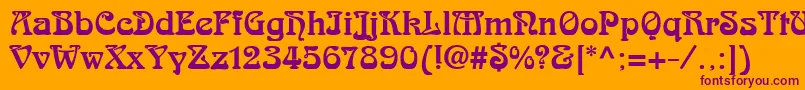 Skazk2-fontti – violetit fontit oranssilla taustalla