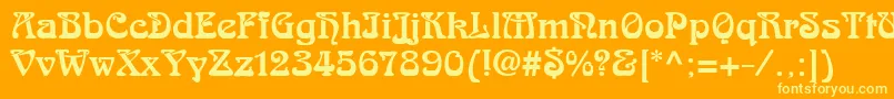 Skazk2-Schriftart – Gelbe Schriften auf orangefarbenem Hintergrund