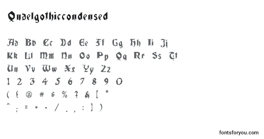 A fonte Quaelgothiccondensed – alfabeto, números, caracteres especiais