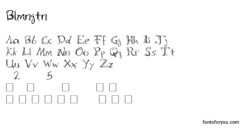 A fonte Blmngtn – alfabeto, números, caracteres especiais