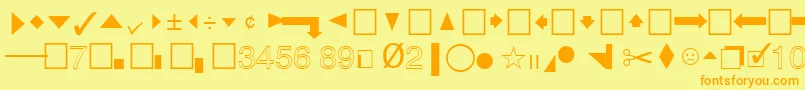QuicktypeIiPi-fontti – oranssit fontit keltaisella taustalla