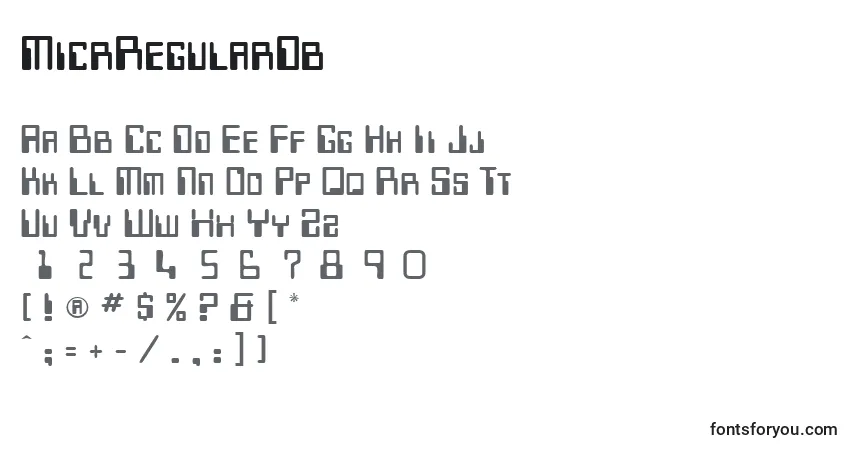 Czcionka MicrRegularDb – alfabet, cyfry, specjalne znaki