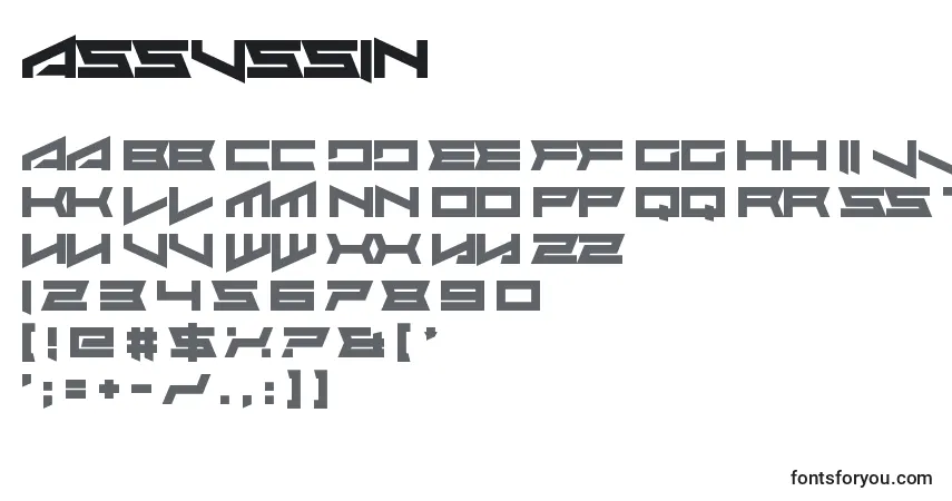 Fuente Assvssin - alfabeto, números, caracteres especiales