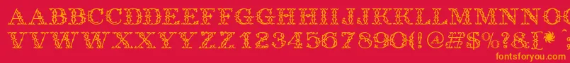Antique-Schriftart – Orangefarbene Schriften auf rotem Hintergrund