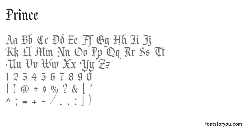 Fuente Prince - alfabeto, números, caracteres especiales