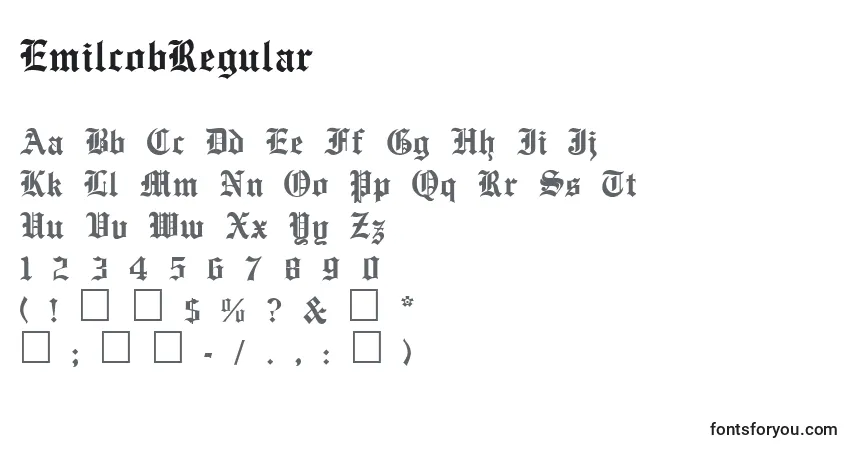 A fonte EmilcobRegular – alfabeto, números, caracteres especiais