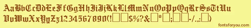 フォントEmilcobRegular – 茶色の文字が黄色の背景にあります。