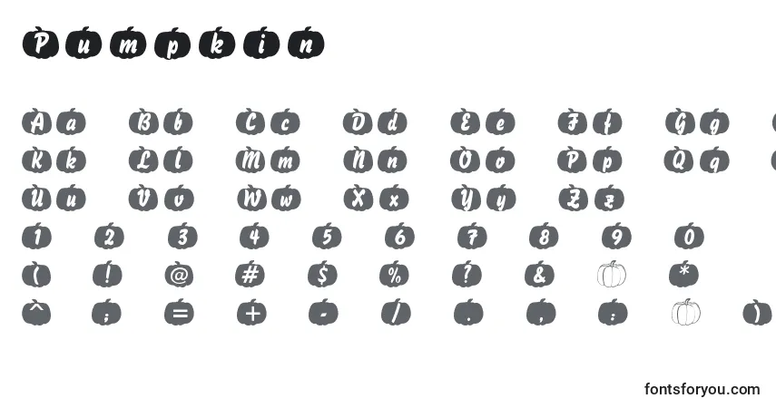 Schriftart Pumpkin (111829) – Alphabet, Zahlen, spezielle Symbole