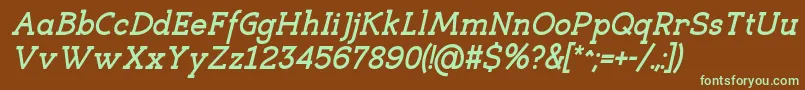 フォントEligibleBoldItalic – 緑色の文字が茶色の背景にあります。