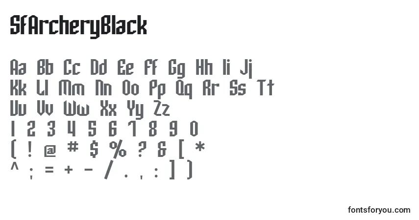 Czcionka SfArcheryBlack – alfabet, cyfry, specjalne znaki