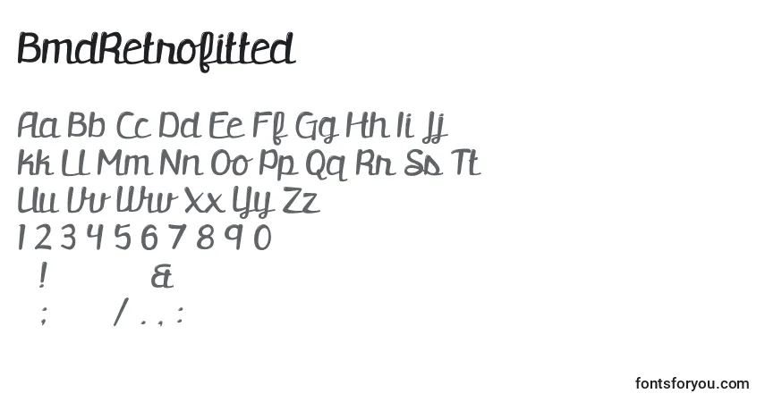 A fonte BmdRetrofitted – alfabeto, números, caracteres especiais