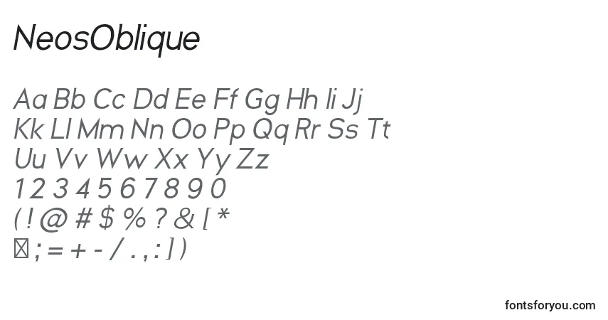 A fonte NeosOblique – alfabeto, números, caracteres especiais