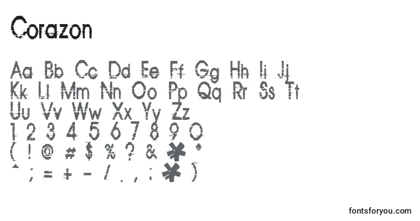 Шрифт Corazon – алфавит, цифры, специальные символы