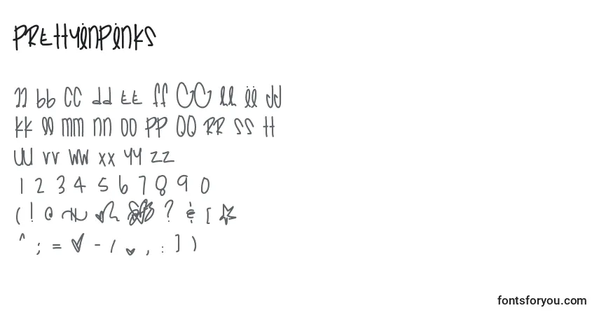 Czcionka Prettyinpinks – alfabet, cyfry, specjalne znaki