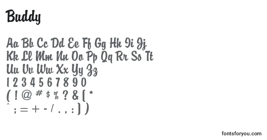 Czcionka Buddy – alfabet, cyfry, specjalne znaki