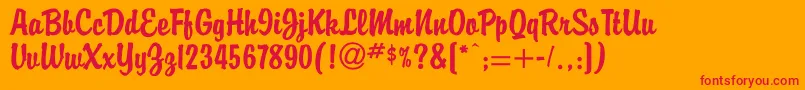 Buddy-Schriftart – Rote Schriften auf orangefarbenem Hintergrund