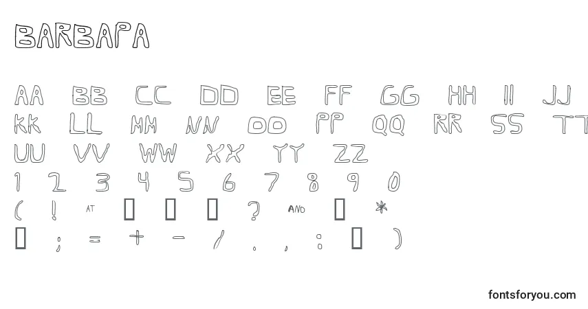 Czcionka Barbapa – alfabet, cyfry, specjalne znaki