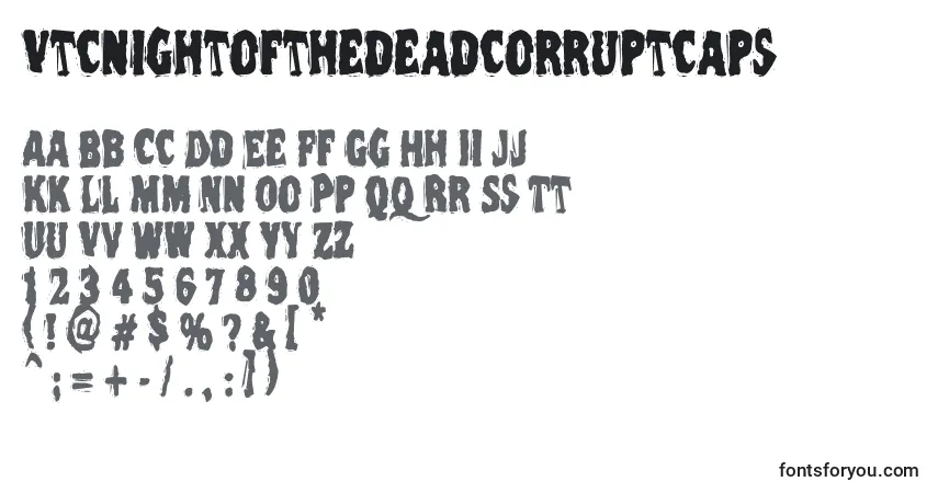 Шрифт Vtcnightofthedeadcorruptcaps – алфавит, цифры, специальные символы