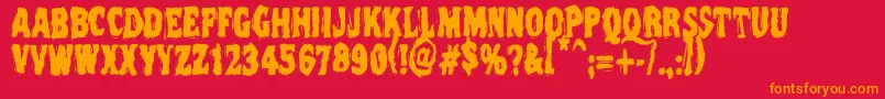 Vtcnightofthedeadcorruptcaps-Schriftart – Orangefarbene Schriften auf rotem Hintergrund