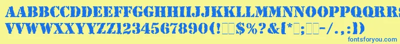 Więcej informacji o czcionce RubberStampLetPlain Czcionka RubberStampLetPlain – niebieskie czcionki na żółtym tle