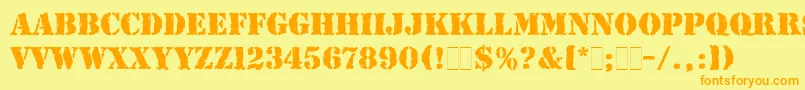 RubberStampLetPlain Font – Orange Fonts on Yellow Background