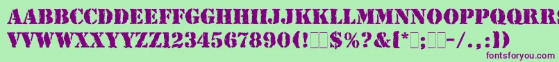 RubberStampLetPlain-Schriftart – Violette Schriften auf grünem Hintergrund