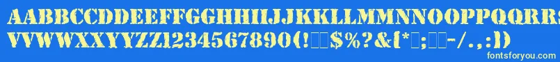 RubberStampLetPlain Font – Yellow Fonts on Blue Background