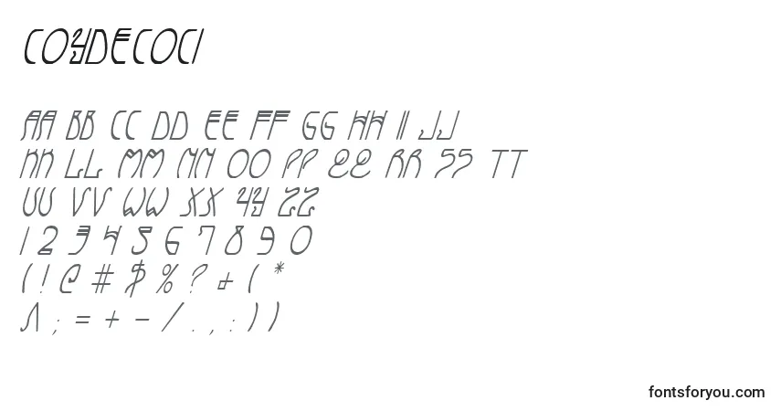 Schriftart Coydecoci – Alphabet, Zahlen, spezielle Symbole